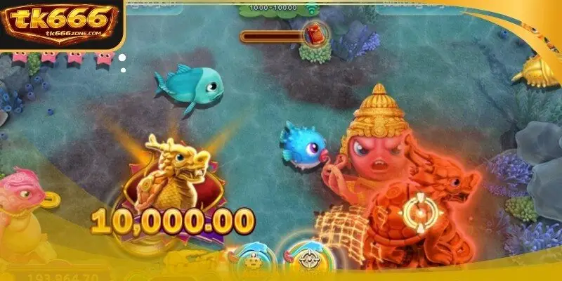 A glowing treasure chest surrounded by colorful tropical fish