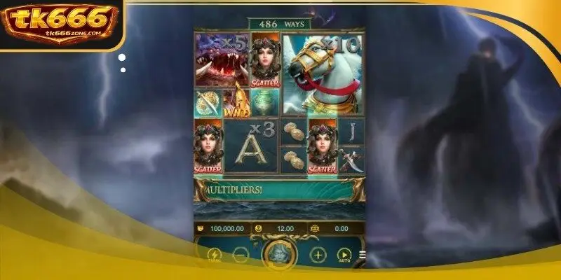 A high-definition tablet screen showing Perseus fighting a giant sea monster